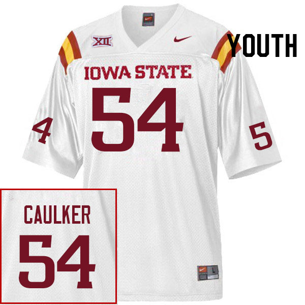 Youth #54 David Caulker Iowa State Cyclones College Football Jerseys Stitched Sale-White